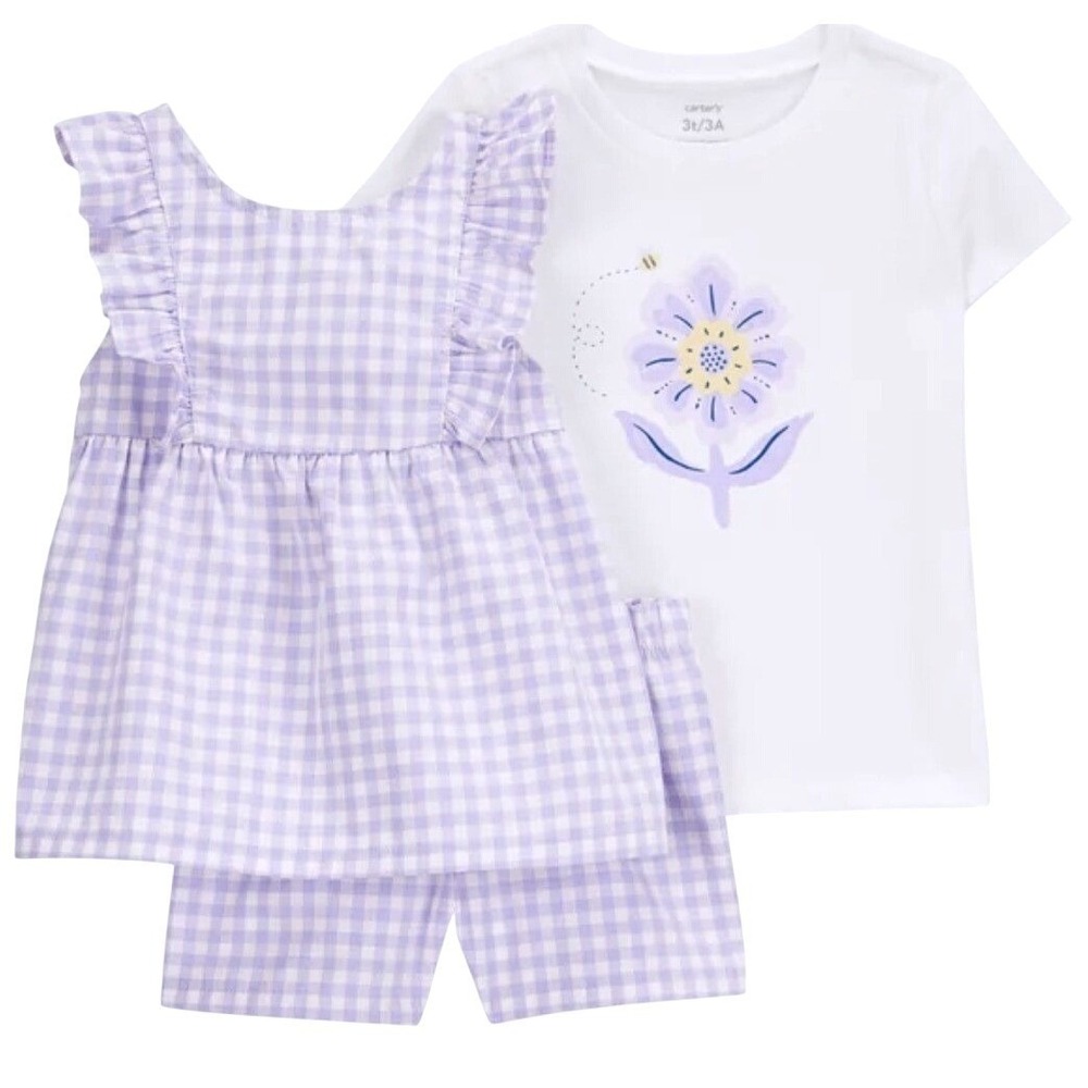 Carter's‎ Girls' 3-piece Playwear Set Purple/White Checkered 3T New with Tags!